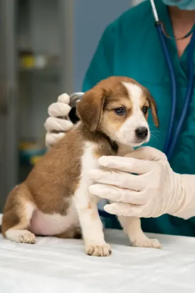 veterinario cuidando perro
